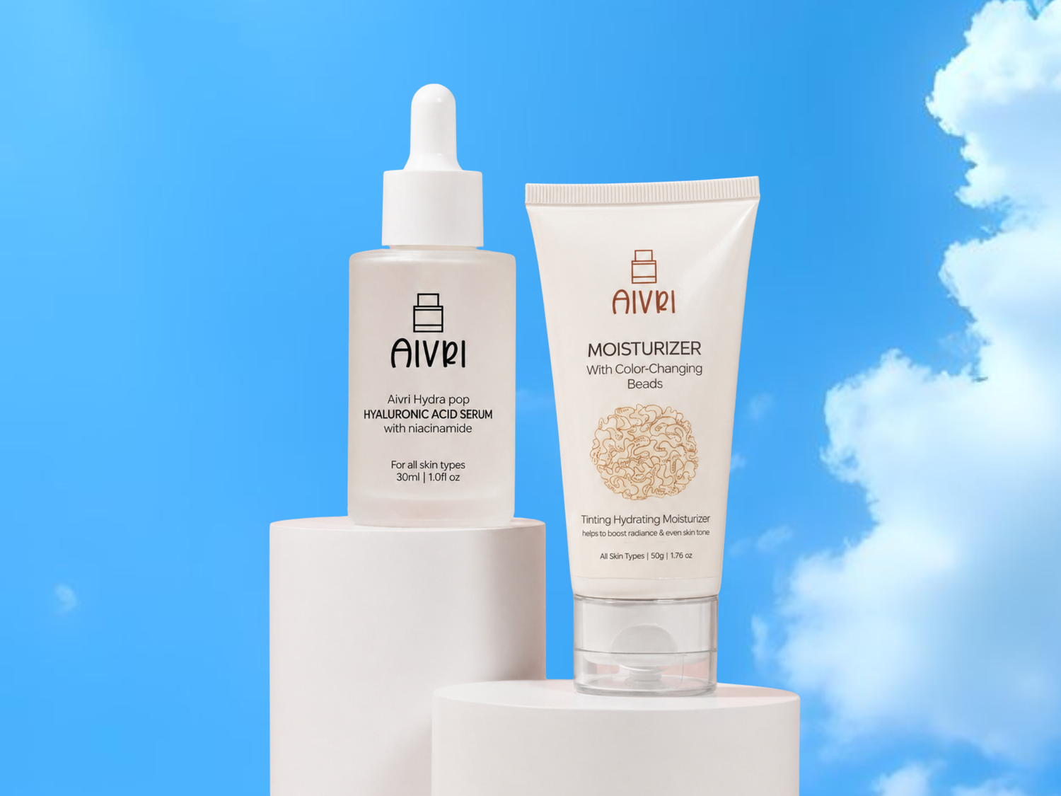 AIVRI Hyaluronic Acid Serum and Tinted Moisturiser Combo – Hydrating Skincare Duo for Glass Skin and Natural Glow